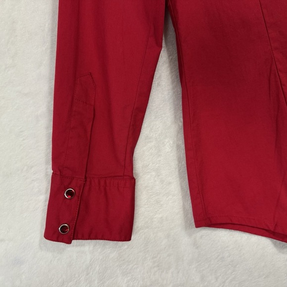 Y2K Wrangler Western Rhinestone Snap Shirt Women's Small Red Long Sleeve Yoke - Picture 13 of 16